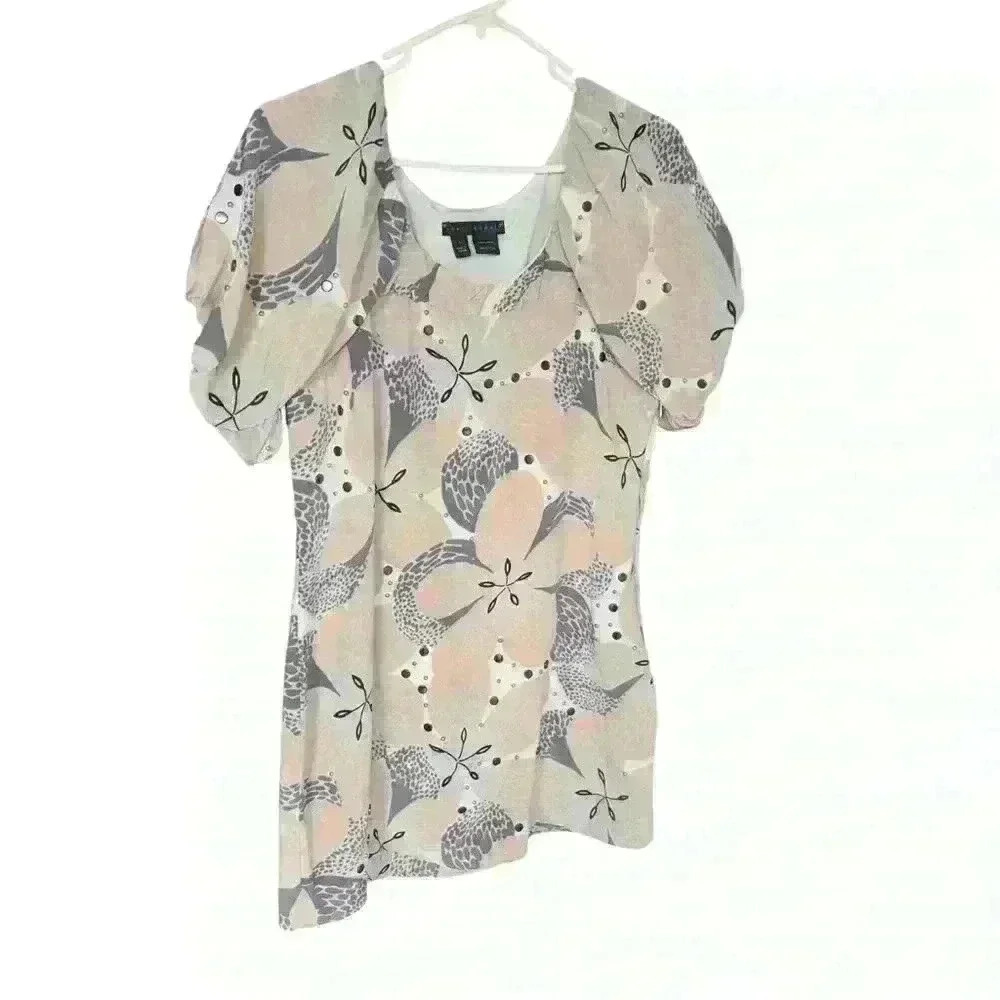 Sheri Bodell 100% silk studded mini dress balloon sleeve M/L